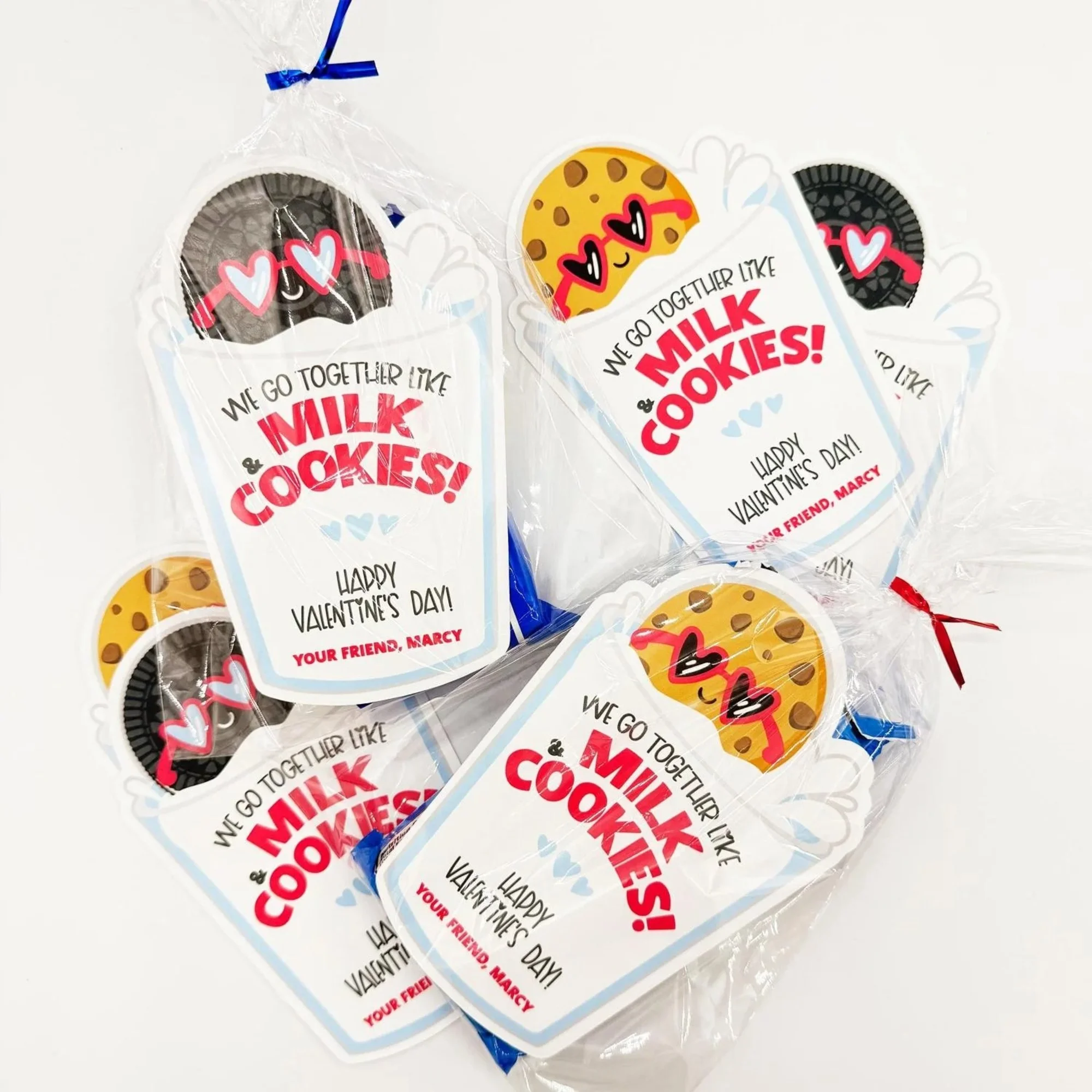 Personalized Milk & Cookies Valentine Cards, We Go Together Gift Tags, Custom Name & Text Cute Valentine Treats for Boys Girls