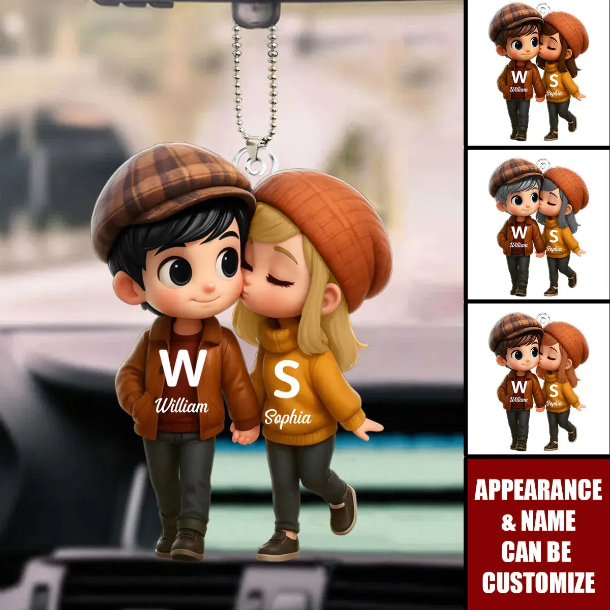 Fall Season Cute Cartoon Couple Walking Personalized Car Ornament