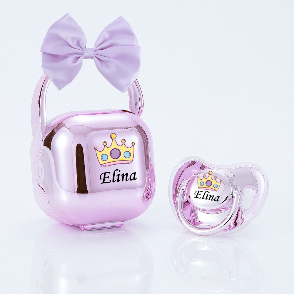 personalized bow Metallic rose gold bling pacifier and pacifier box set BPA free dummy Luxury baby shower gift