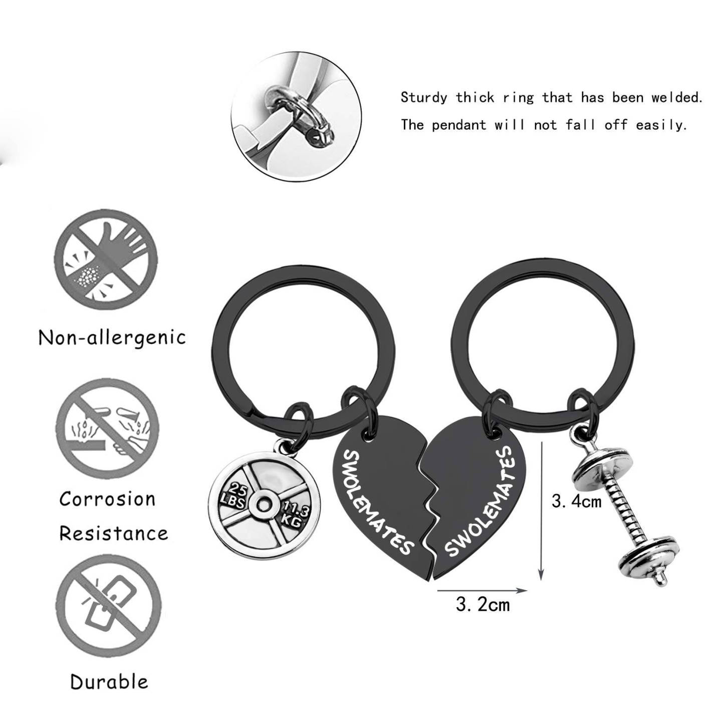 Keychain Workout Jewelry Fitness Gift Weightlifting Keychain Fitness Couples Gift Friendship Keychain