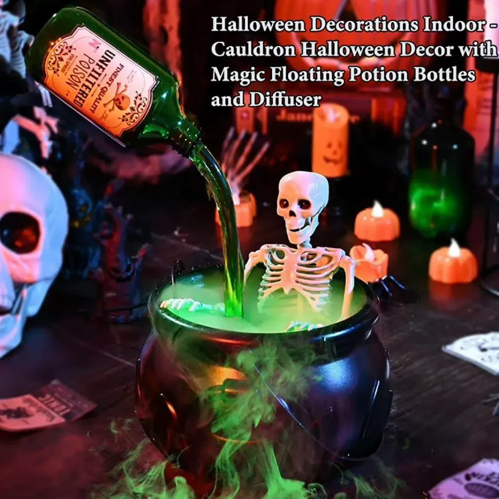Halloween Decorations Indoor - Cauldron Decor with Skeleton Black Witches Cauldron Halloween Party Decoration for Home Table