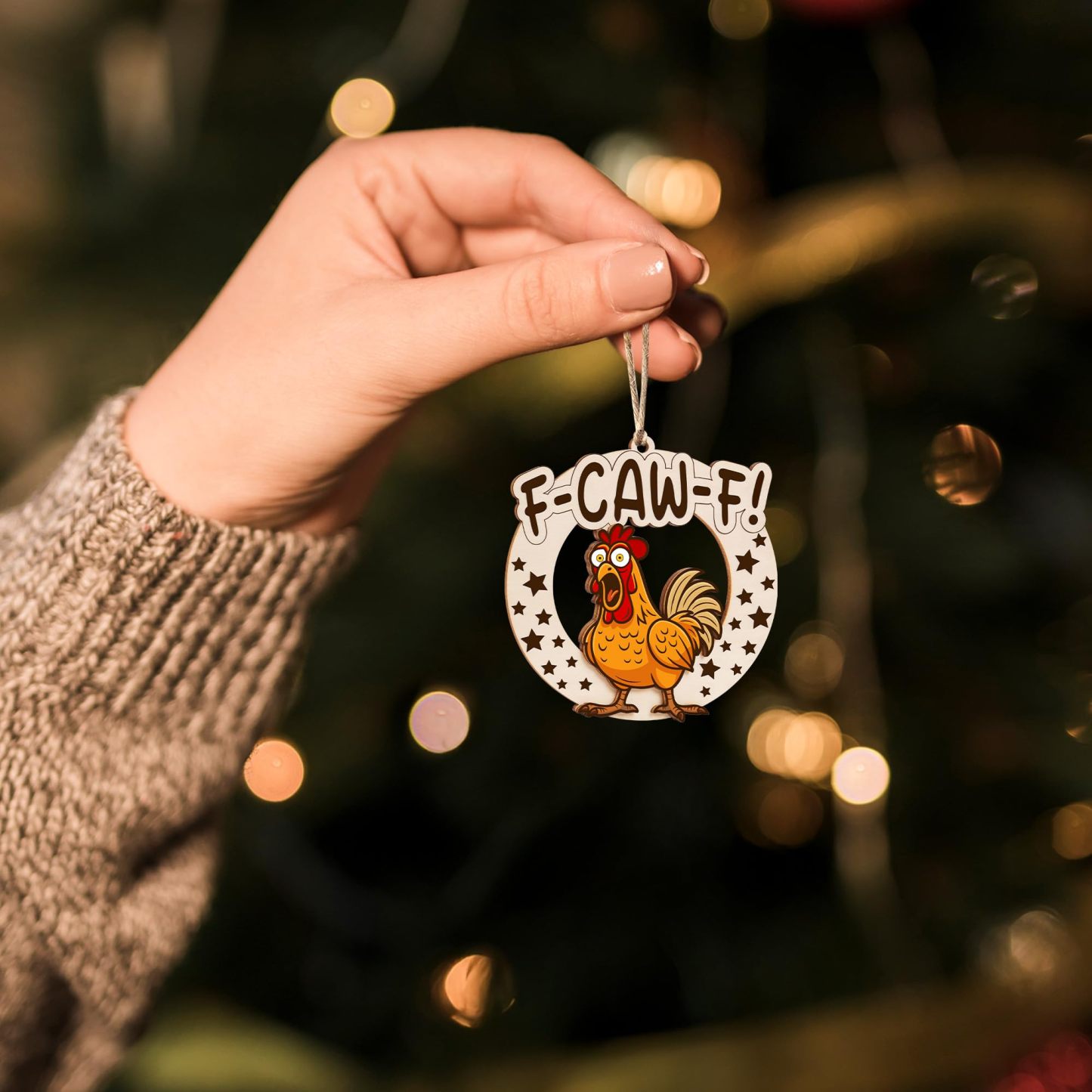 Funny F-Caw-F Chicken Christmas Ornaments, Funny White Elephant Gag Gifts, Unique for Chickens Lovers, Adults, Women, Farmhouse Xmas Hanging Decorations