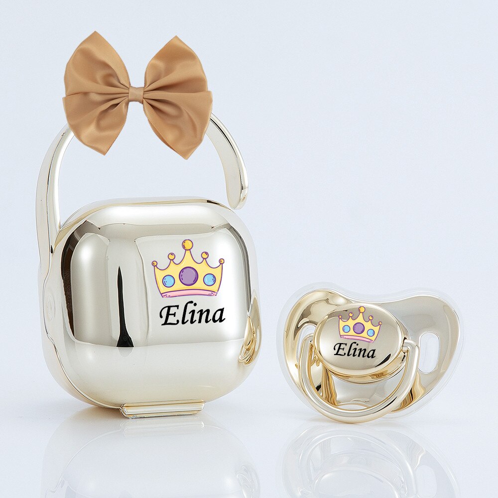 personalized bow Metallic rose gold bling pacifier and pacifier box set BPA free dummy Luxury baby shower gift