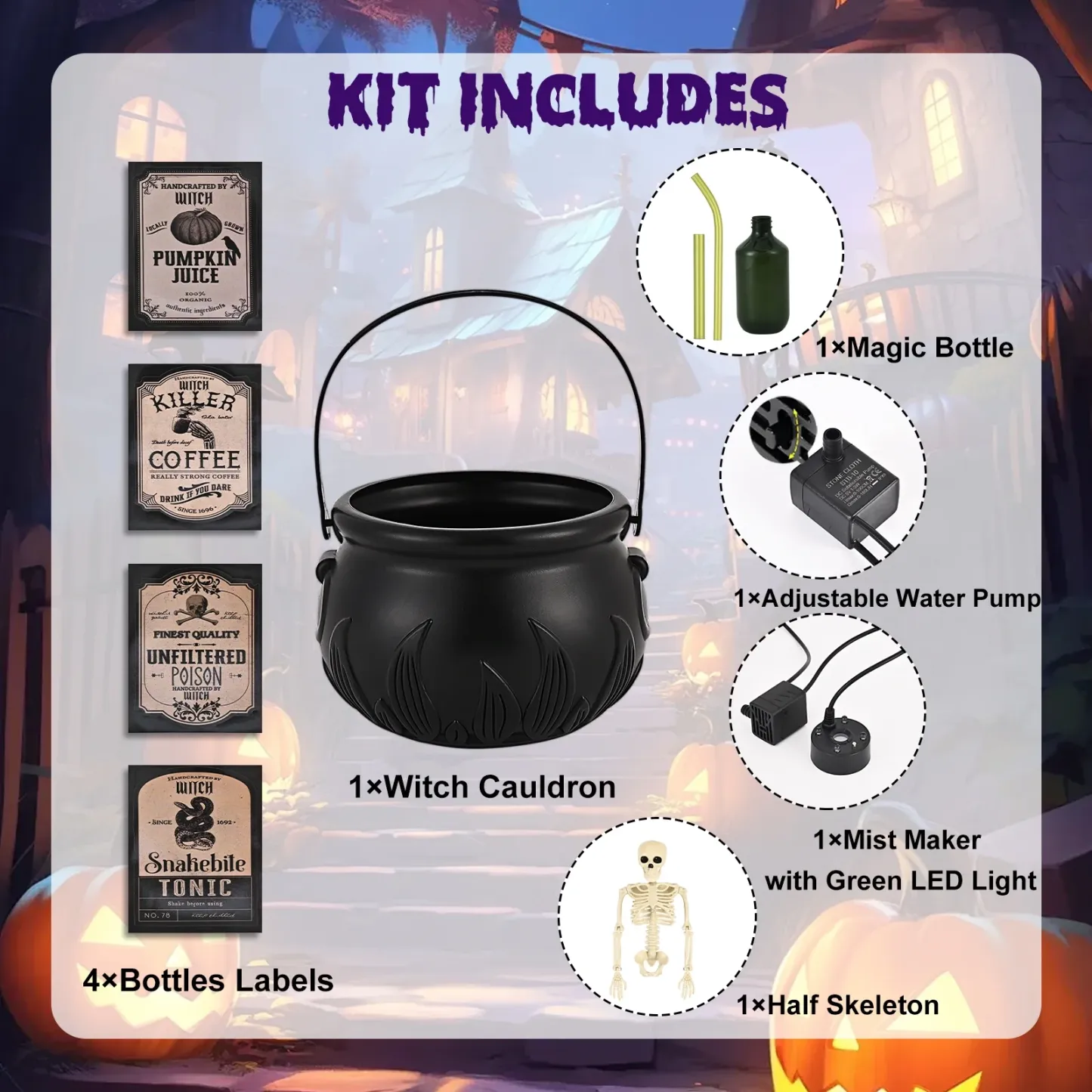 Halloween Decorations Indoor - Cauldron Decor with Skeleton Black Witches Cauldron Halloween Party Decoration for Home Table