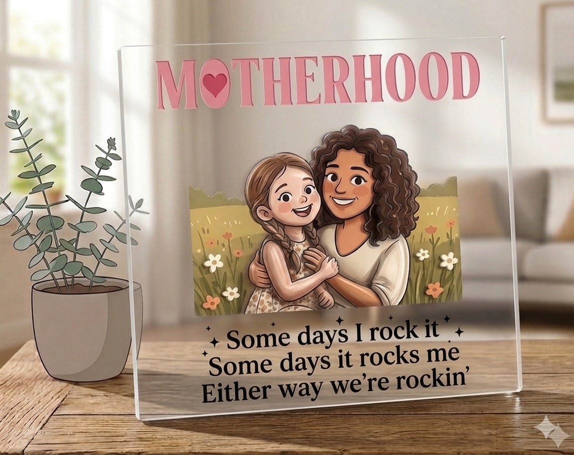 Custom Photo Motherhood Plaque Home Decor Cartoon Style Gifts for Mom