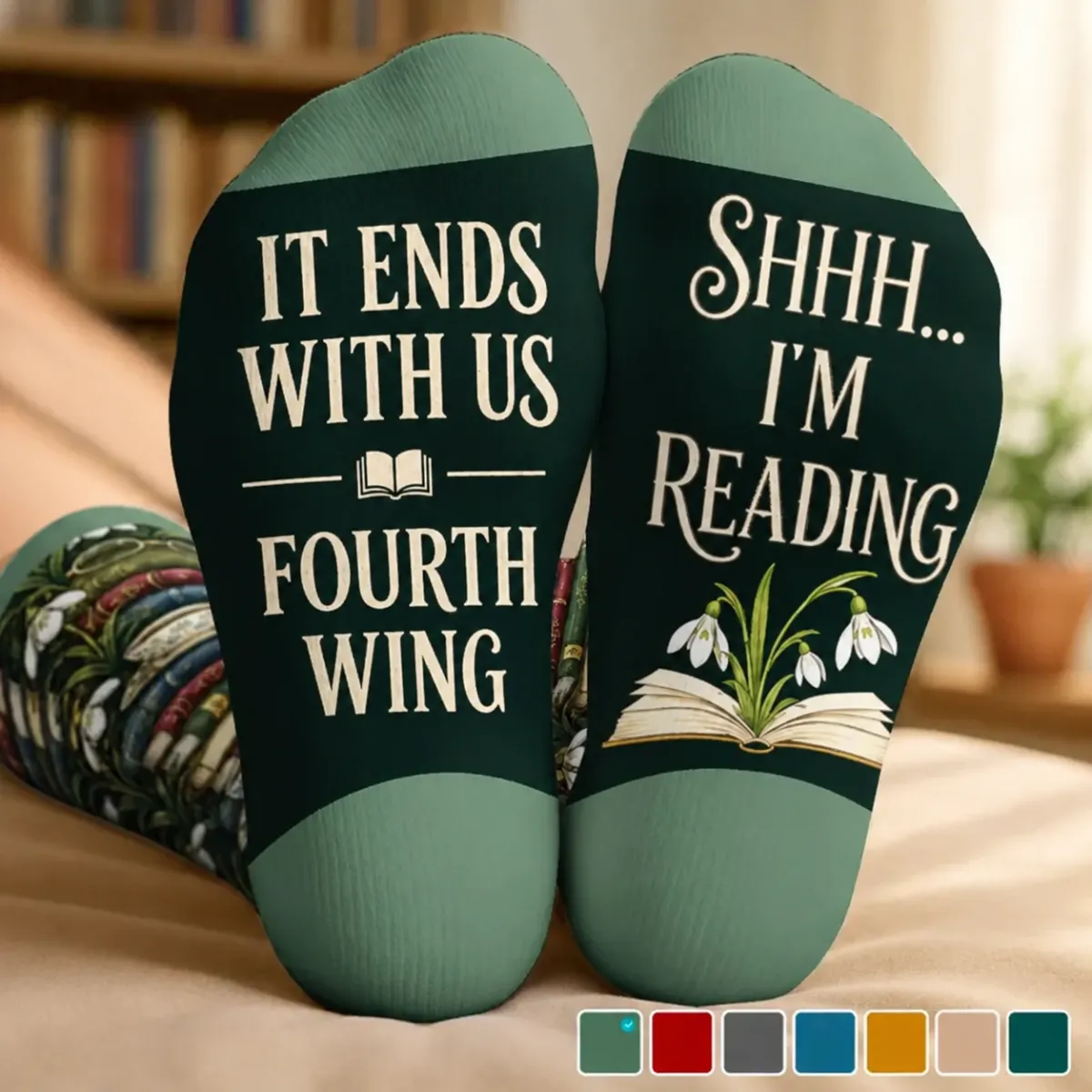 Custom Crew Socks - Personalized Book Name and Birth Flower Bookish Gifts For Book Lovers, Bookworms, Readers
