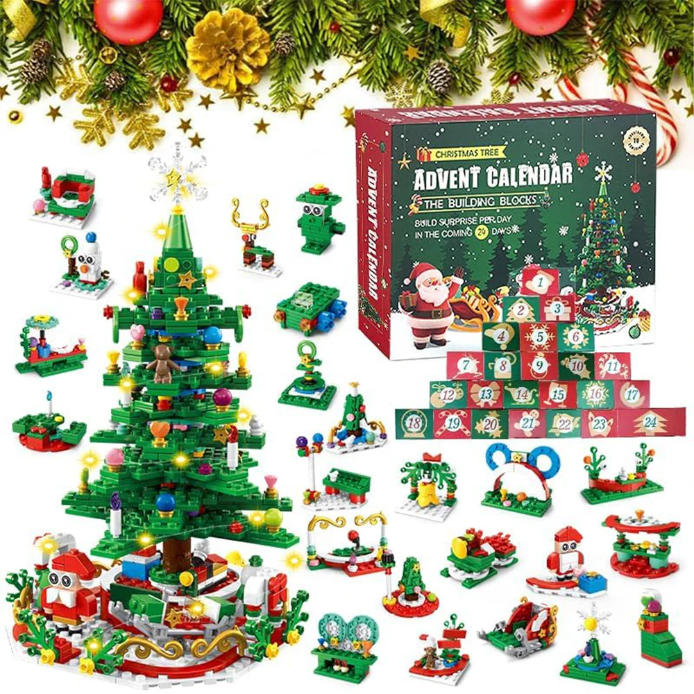 Christmas Tree Advent Calendar 24 Days Building Blocks Christmas Countdown Surprise Box for Block Lover