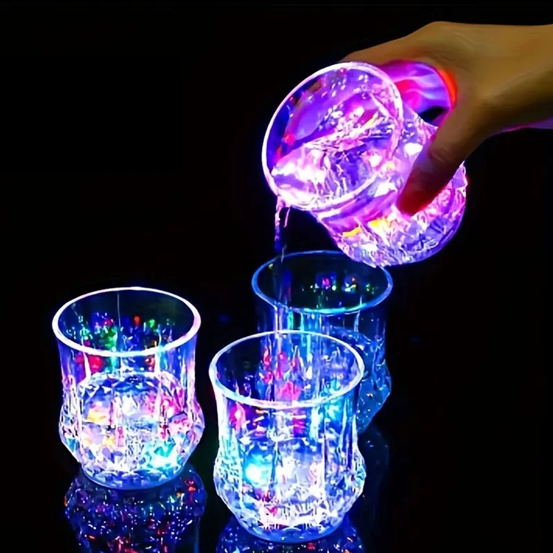 Liquid Activated LED Light Up cups Crystal Drink Set, 2-6 Pack Auto-Glowing Plastic Tumblers for Bar Party Decor, Christmas Gift & Thanksgiving Tableware