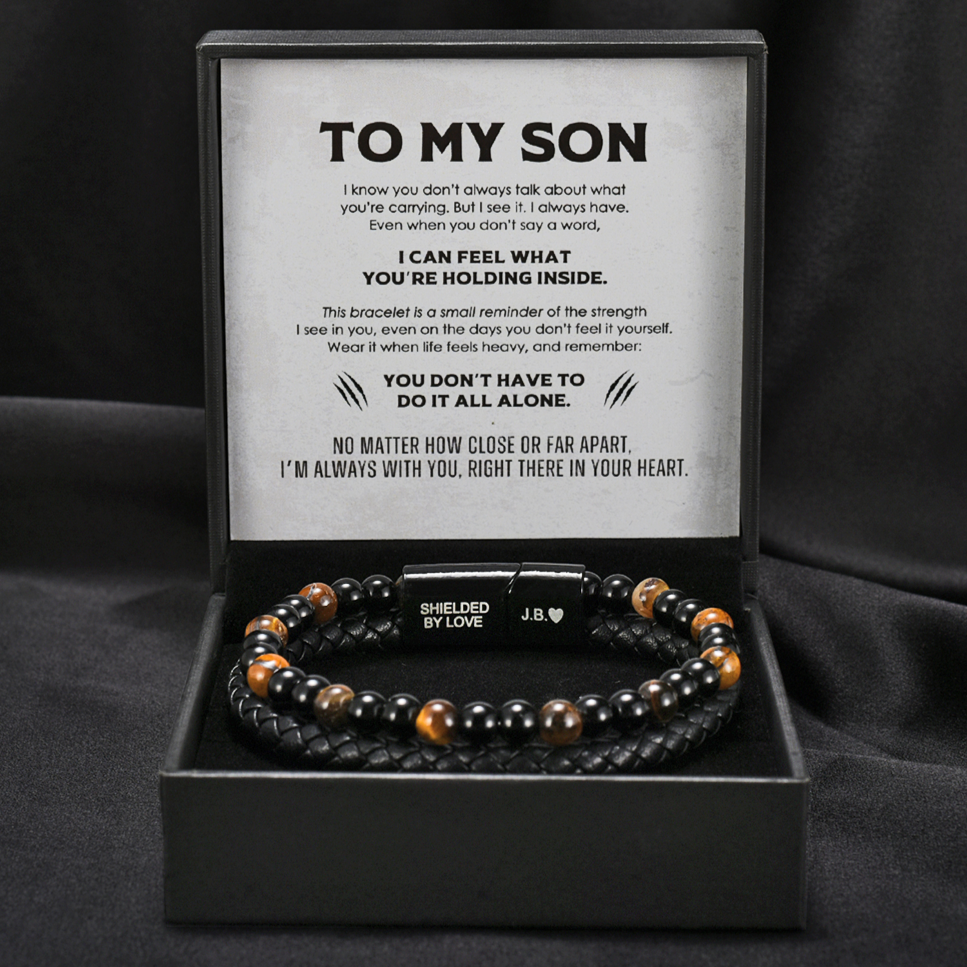Peronalized Name Bracelet The Guardian Son's Tiger Eye Bracelet Set