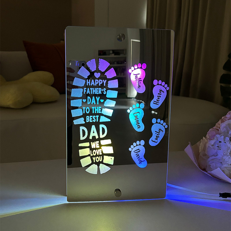 Father's Day Gift-Personalized Names Footprint Mirror Light