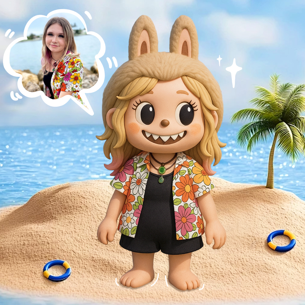 Custom 3D Cartoon Figurine with Playful Expression and Big Eyes - MyCustomBrickFigures
