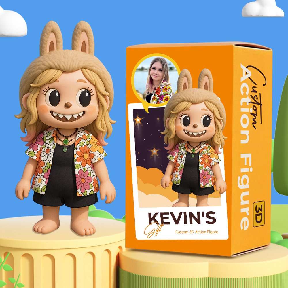 Custom 3D Cartoon Figurine with Playful Expression and Big Eyes - MyCustomBrickFigures