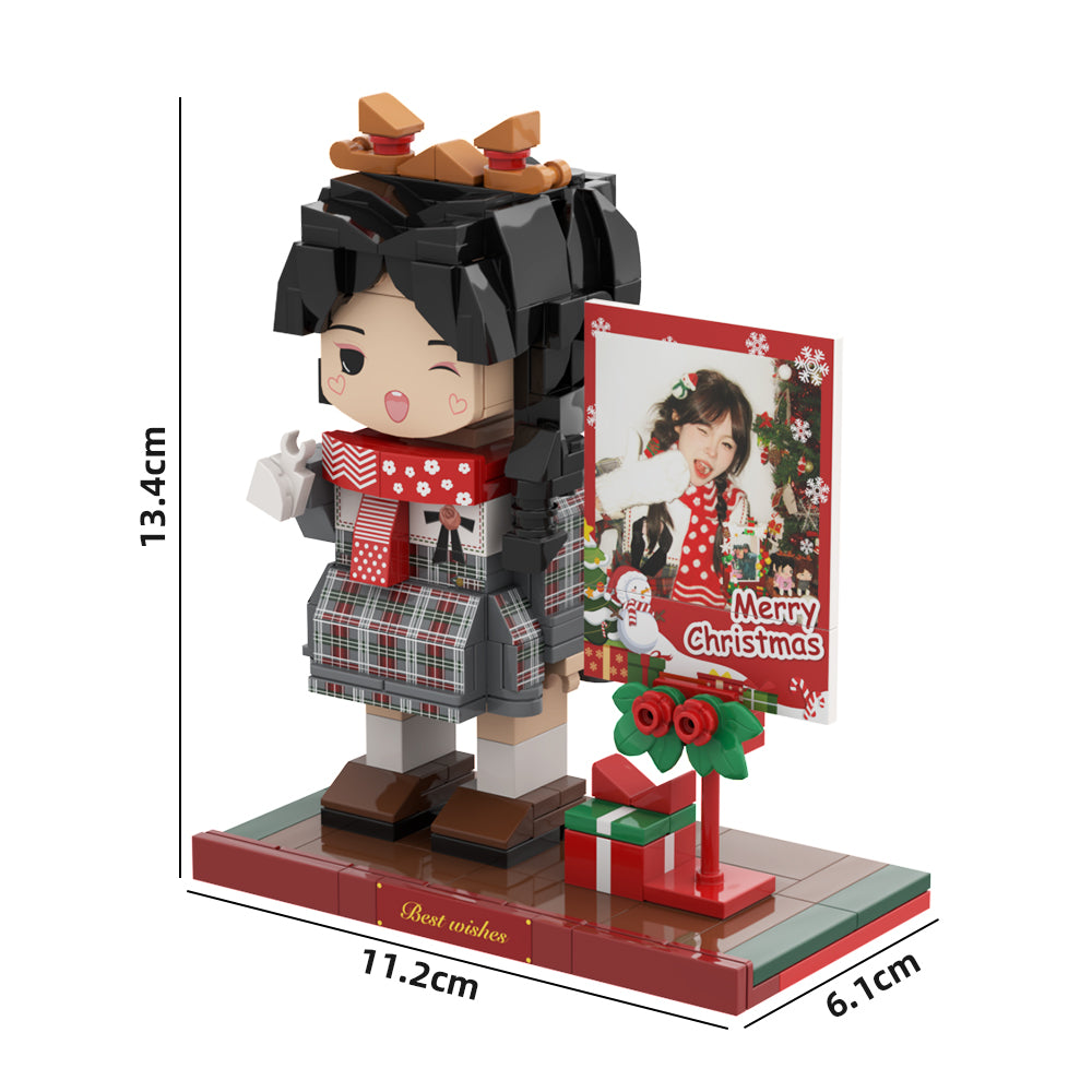Christmas Brick Figures Full Body Custom 1 Person Cute Face Brick Figures with Frame Small Particle Block Toy