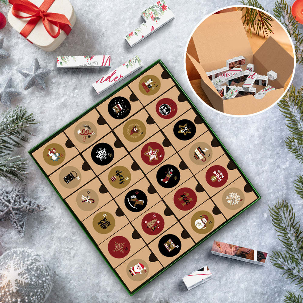 Christmas Advent Calendar Custom Building Block Puzzle Blind Box Gifts Personalized Horizontal Trio Photo Brick Christmas Wonderful Time - My Custom BrickHeadz