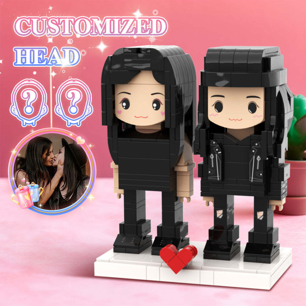 Valentine's Day 2 Girls Cute Brick Figures Personalized Couples Brick Figures Small Particle Block - My Custom BrickHeadz