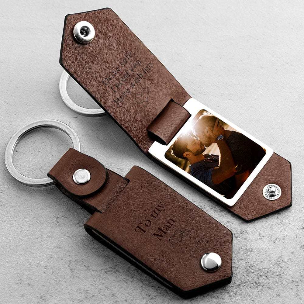Drive Safe Keychain for Man Custom Leather Keyring with Text Gifts - Giftlab