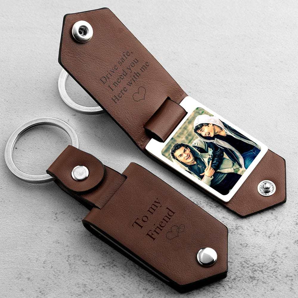 Drive Safe Keychain for Friend Custom Leather Keyring with Text Gifts - Giftlab