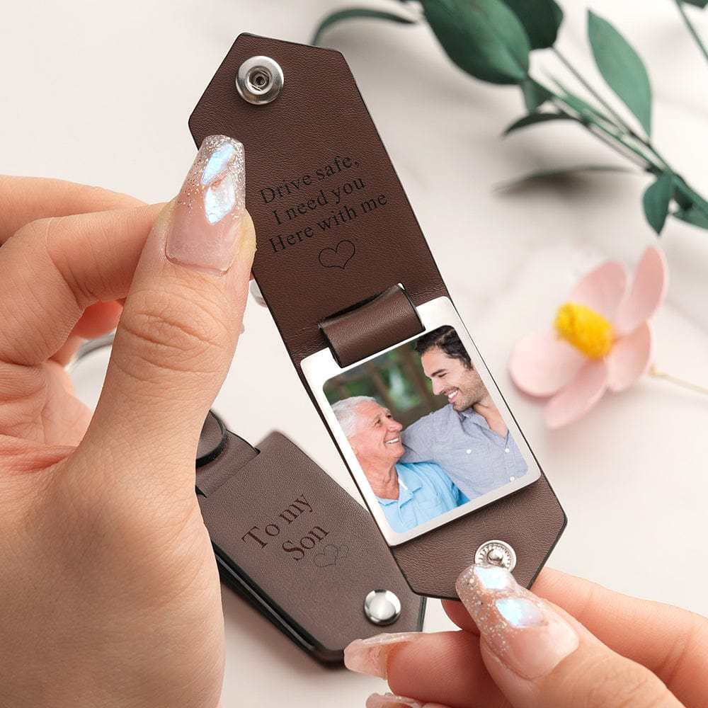 Drive Safe Keychain for Son Custom Leather Keyring with Text Gifts - Giftlab