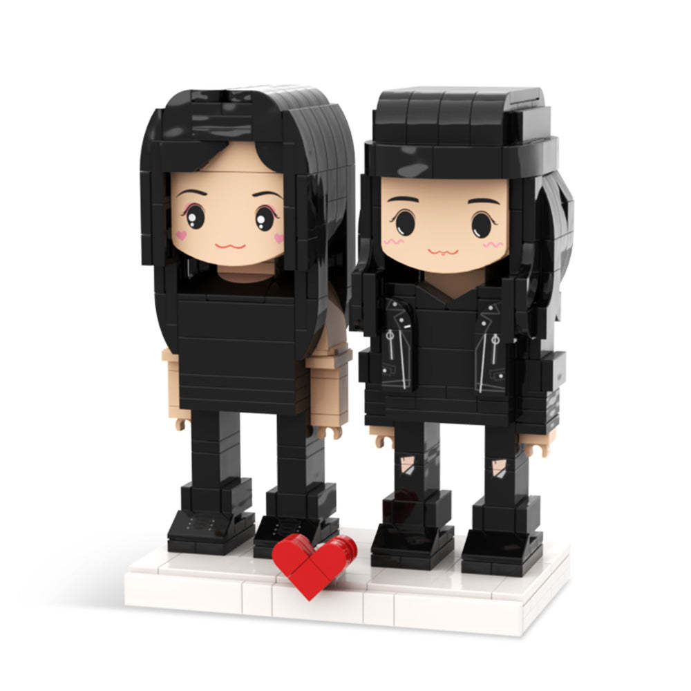 Valentine's Day 2 Girls Cute Brick Figures Personalized Couples Brick Figures Small Particle Block - My Custom BrickHeadz