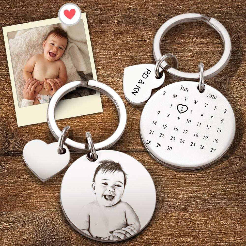 Custom Photo Engraved Keychain Date Save Keychain Significant Date Marker Custom Anniversary Gifts for Baby - Giftlab