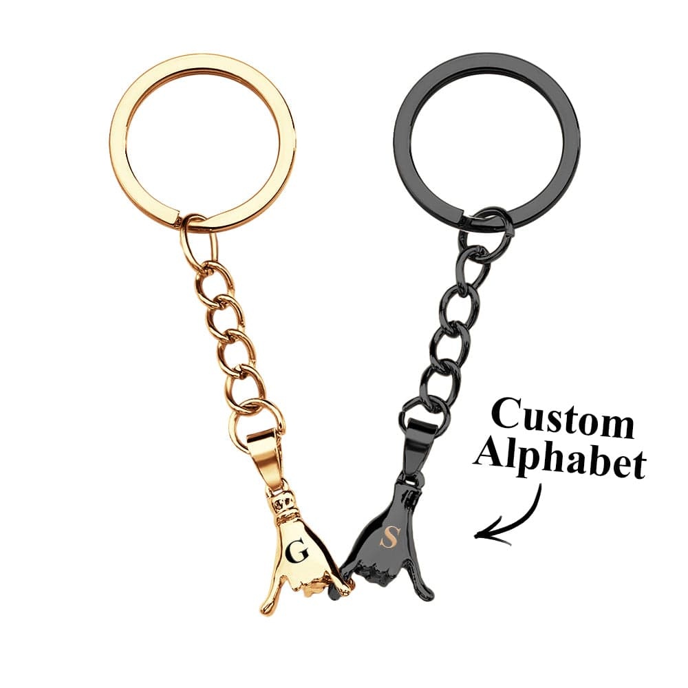 Custom Letter a Pair of Promise Holding Hands Keychains Engravable Keychain Set Gifts For Couples - Giftlab