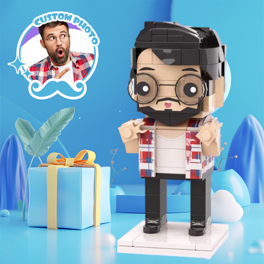 Full Body Customizable 1 Person Custom Brick Figures Upgraded Version Small Particle Block Toy Men's Plaid Shirt Father's Day Gifts