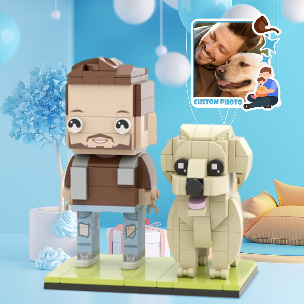 Pets Lovers Gifts Customizable Fully Body People With Dog Custom Brick Figures Beautiful Scenery Brick Me Figures Fathers Day Gift