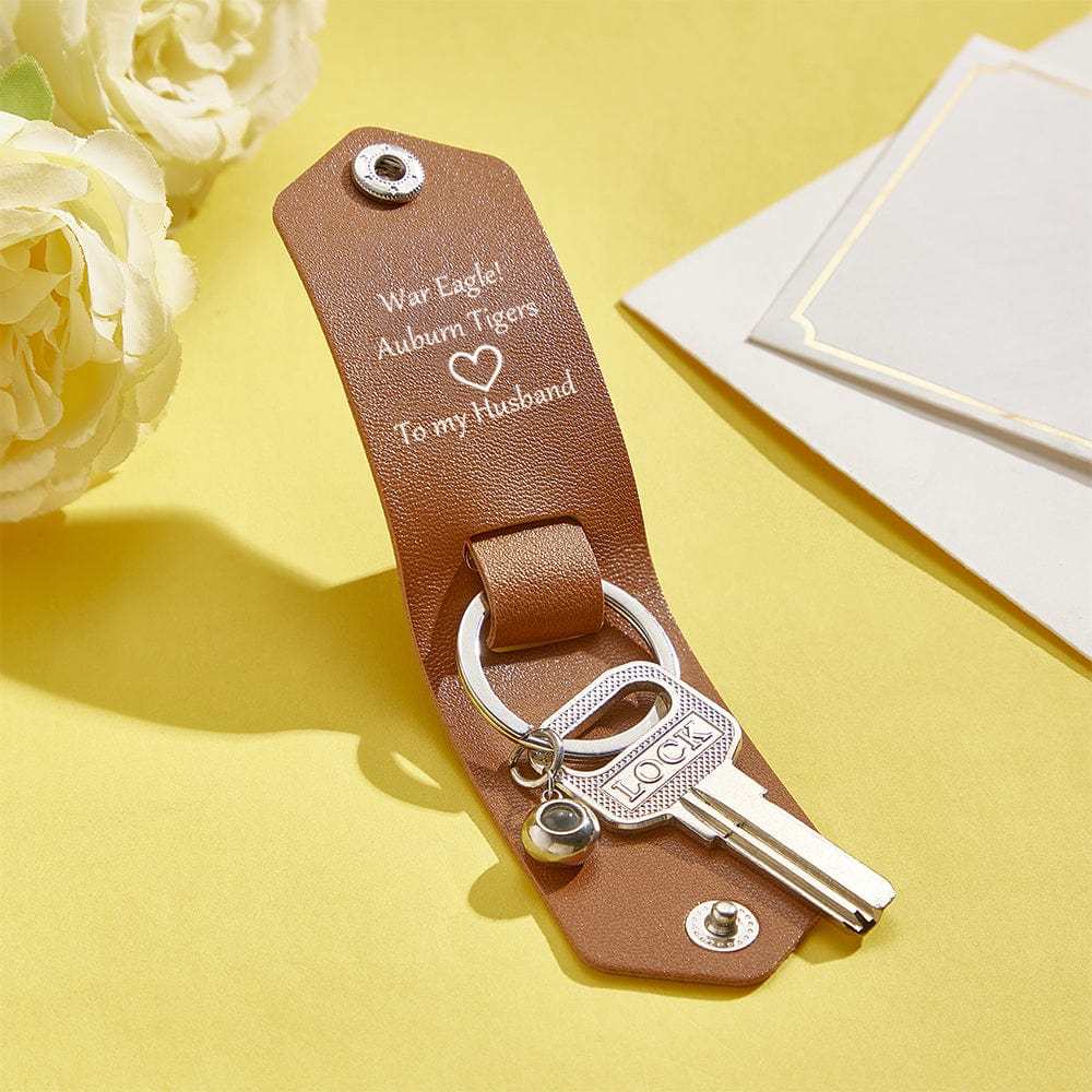 Jordan-Hare Stadium Projection Special Keychain Custom Leather Kecyan with Text Gift for Sports Lover - Giftlab