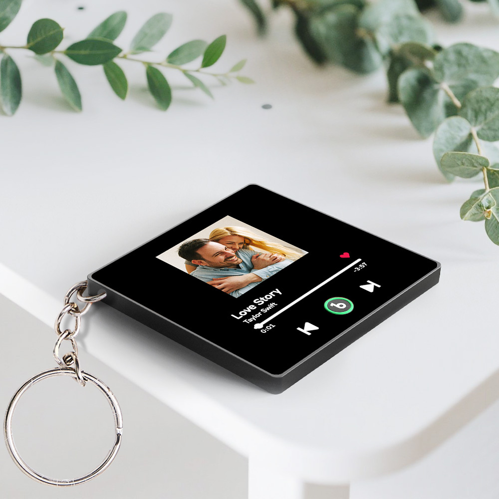 Personalized Photo Music Keychain Music Box Bag Charm That Plays Music Without Cell Phone Anniversary Gifts - MyCustomBrickFigures