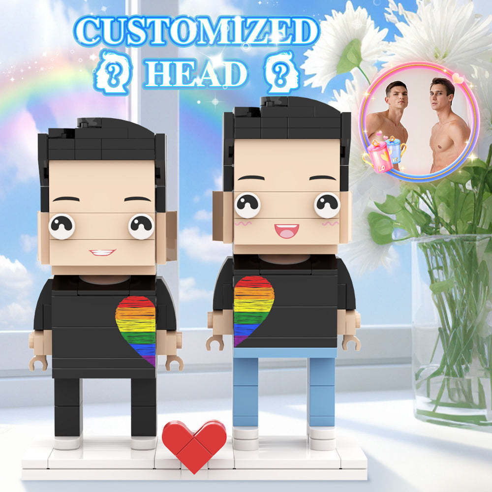 Valentine's Day Gay Couple Rainbow Heart Style Gift Brick Figures Personalized Couples Brick Figures Small Particle Block Gift For Couples - My Custom BrickHeadz