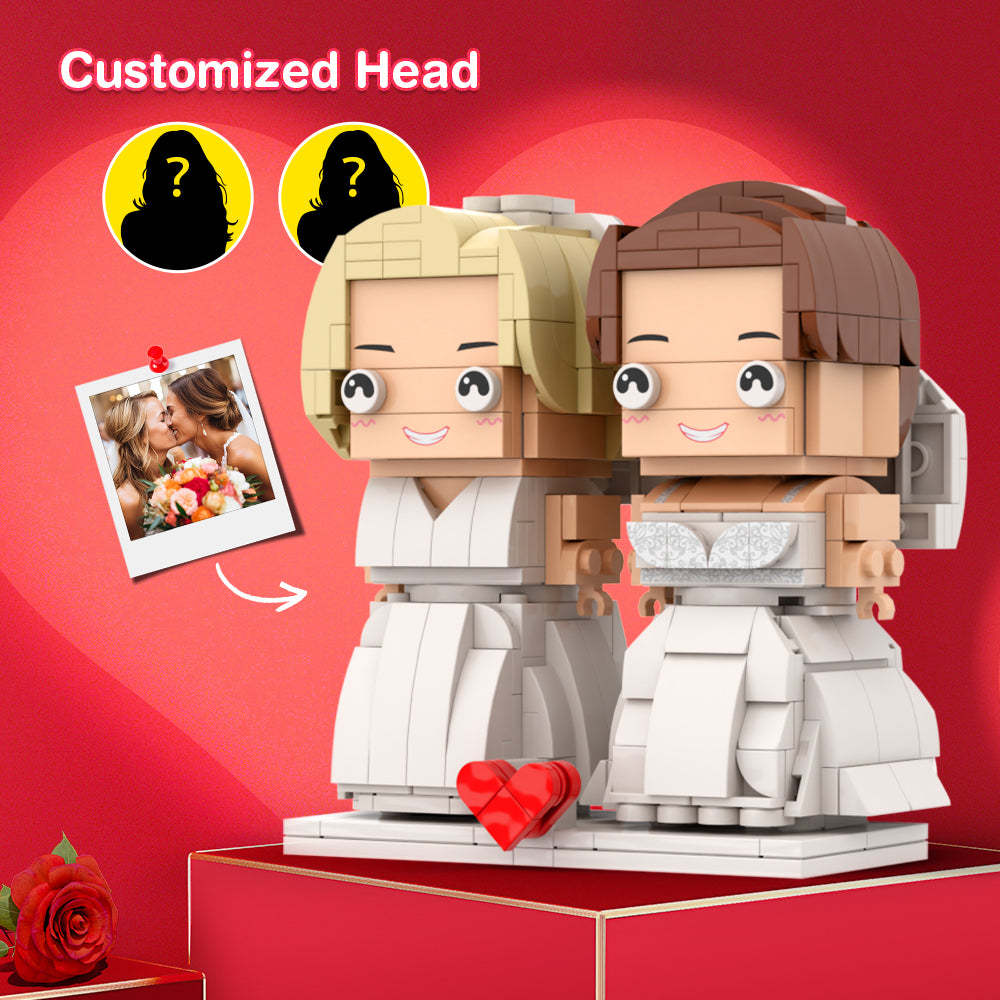 Girl Lesbian Lover Wedding Gift Brick Figures Personalized Couples Brick Figures Small Particle Block GifT For Valentine's Day - My Custom BrickHeadz