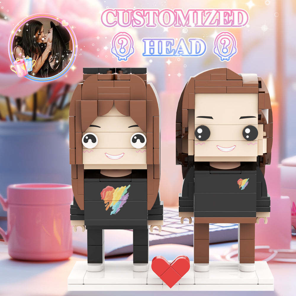 Valentine's Day Lesbian Rainbow Heart Couple Gift Brick Figures Personalized Couples Brick Figures Small Particle Block - My Custom BrickHeadz
