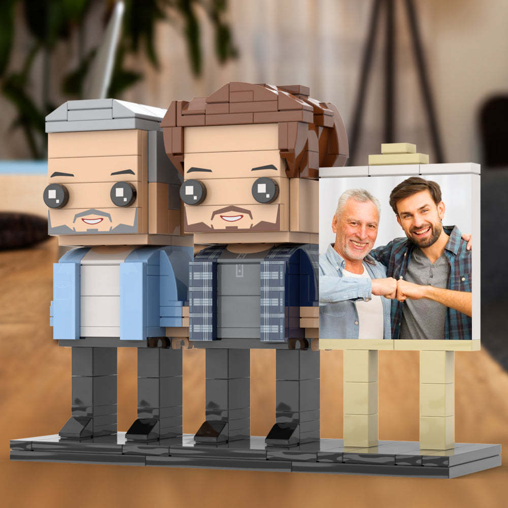 Full Body Customizable 2 People Dad And Son Fist Bump Photo Frame Personalized Custom Brick Figures Small Particle Block Toy Personalized For Father's Day
