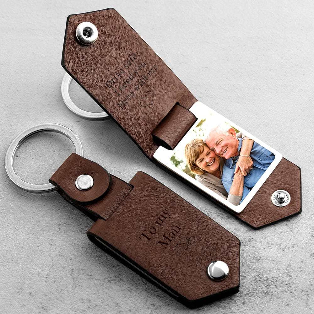 Drive Safe Keychain for Man Custom Leather Keyring with Text Gifts - Giftlab