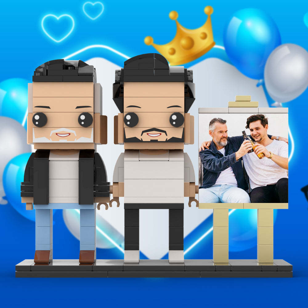 Full Body Customizable 2 People Fully Grown Son Having A Beer With His Dad Man Photo Frame Personalized Custom Brick Figures Small Particle Block Toy Personalized For Father's Day