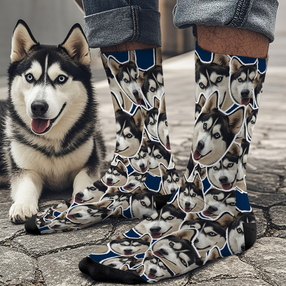 Custom Mush Face Socks Funny Photos Sock Gift for Pet Lover White - Bestchristmasgifts