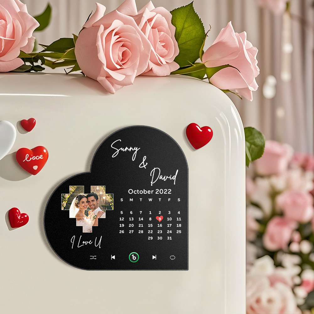 Custom Music Fridge Magnet Personalized Heart Photo Calendar Fridge Magnet With Music That Can Play Music Supports Bluetooth Connectivity Calendar Christmas Gifts for Couple - MyCustomBrickFigures
