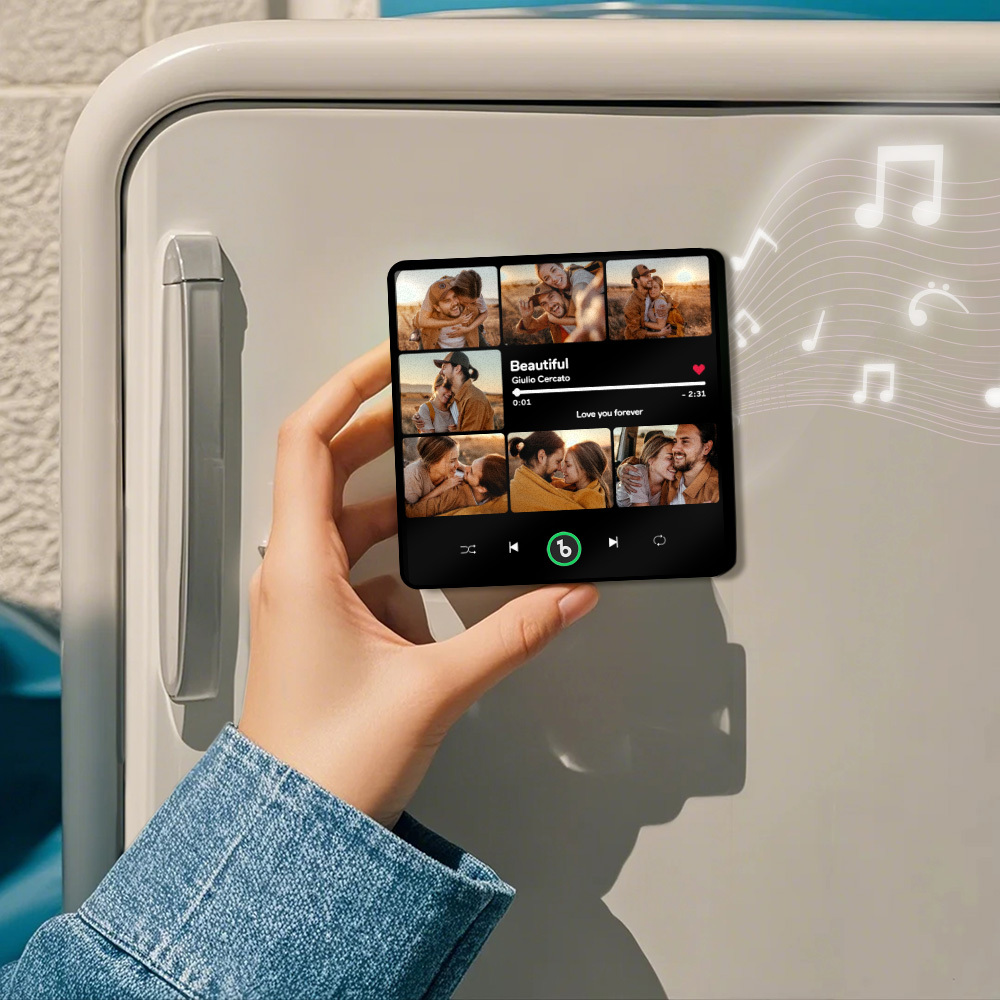 Custom Music & Multi Photo Fridge Magnet Personalized Photo Song Magnet That Can Play Music Christmas Gift for Couple - MyCustomBrickFigures