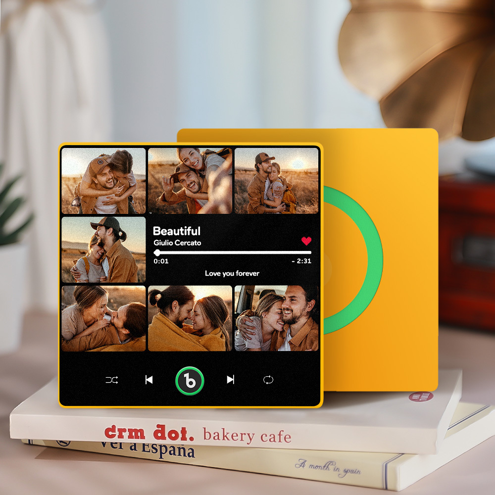 Custom Music & Multi Photo Fridge Magnet Personalized Anniversary Gift for Couple