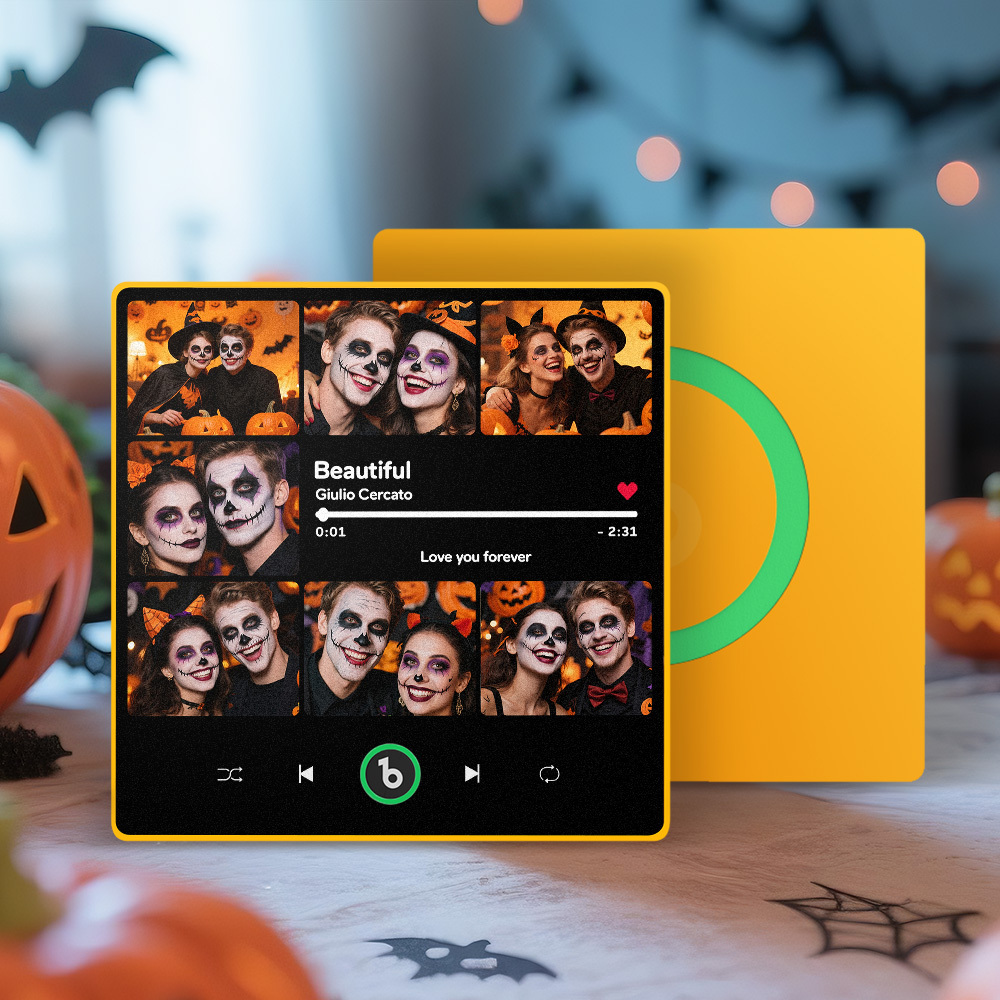 Custom Music & Multi Photo Fridge Magnet Personalized Photo Song Magnet That Can Play Music Halloween Gift for Couple - MyCustomBrickFigures