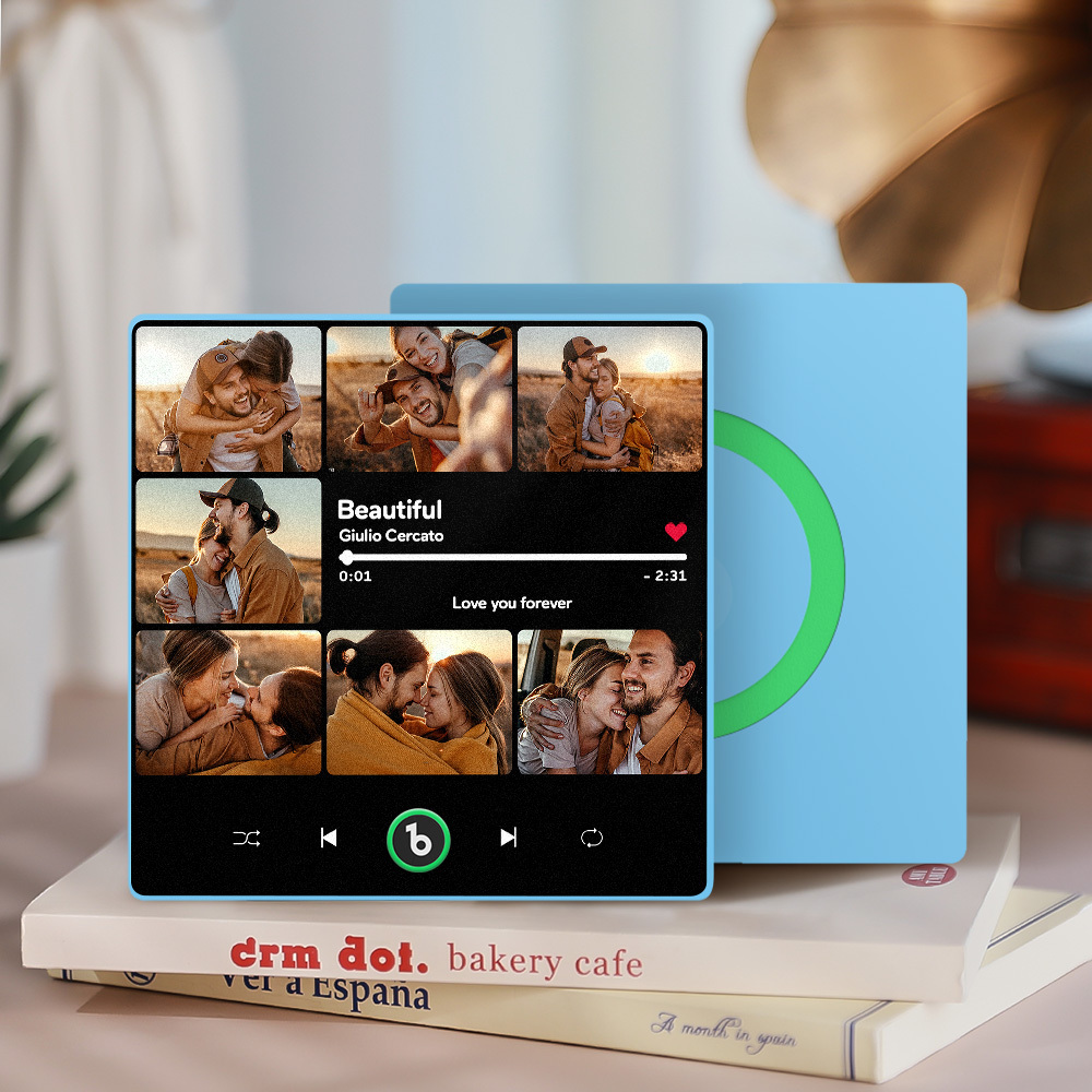 Custom Music & Multi Photo Fridge Magnet Personalized Anniversary Gift for Couple