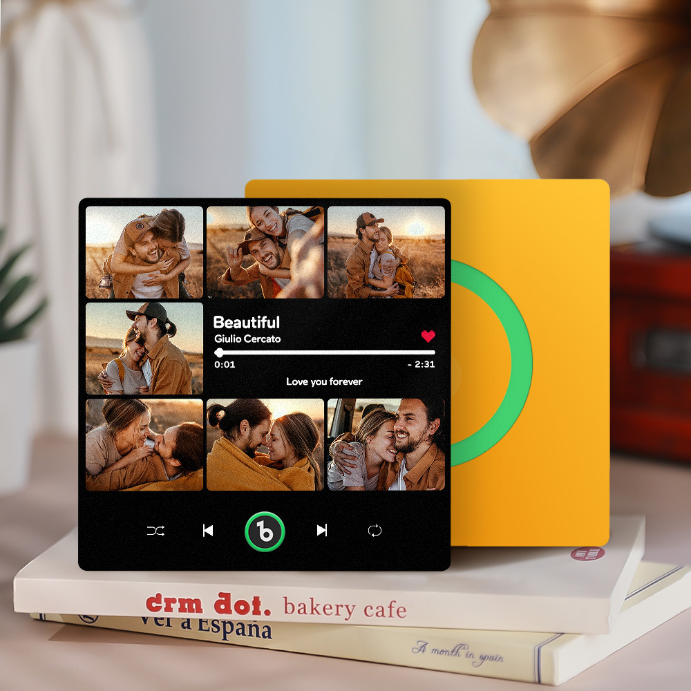 Custom Music & Multi Photo Fridge Magnet Personalized Anniversary Gift for Couple