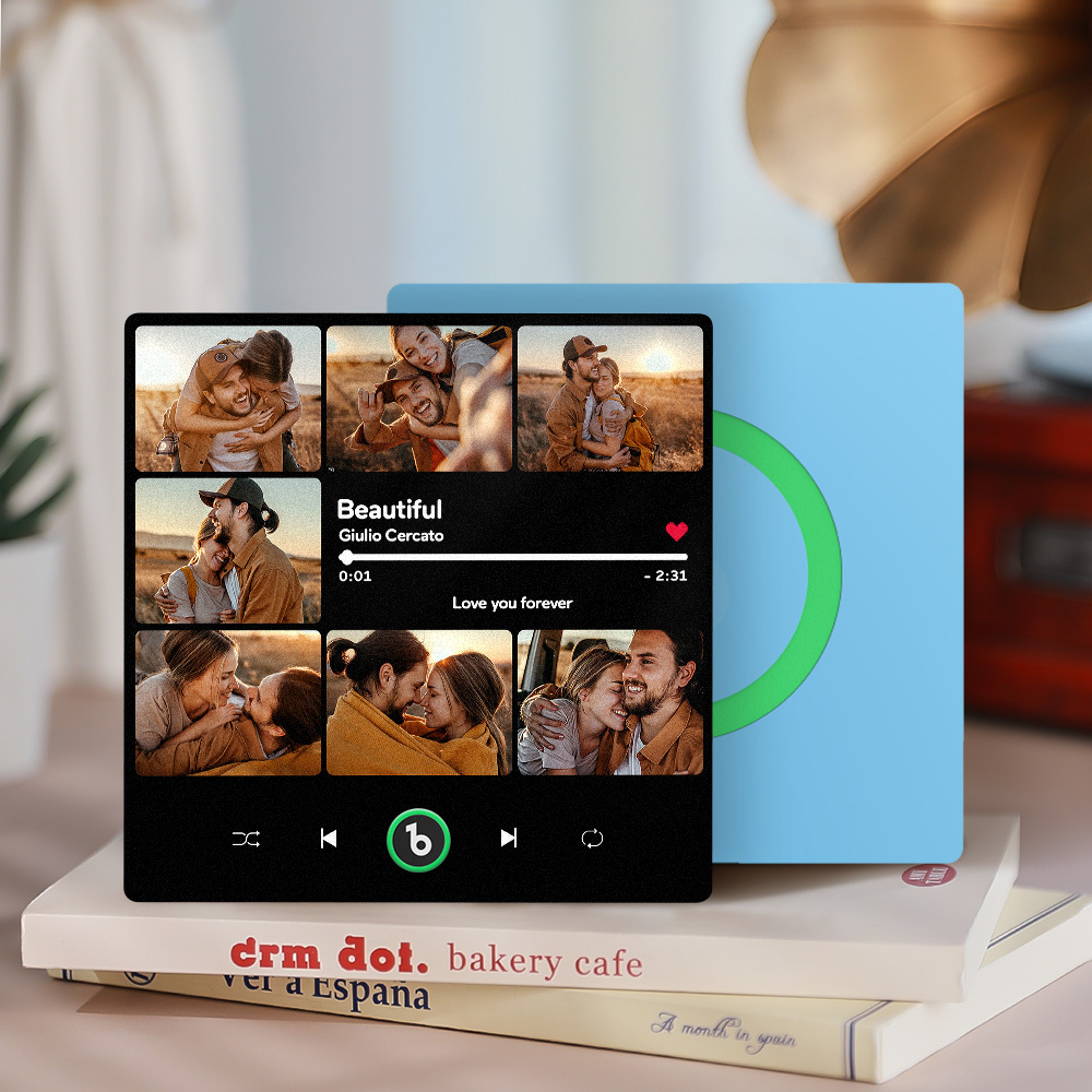 Custom Music & Multi Photo Fridge Magnet Personalized Anniversary Gift for Couple