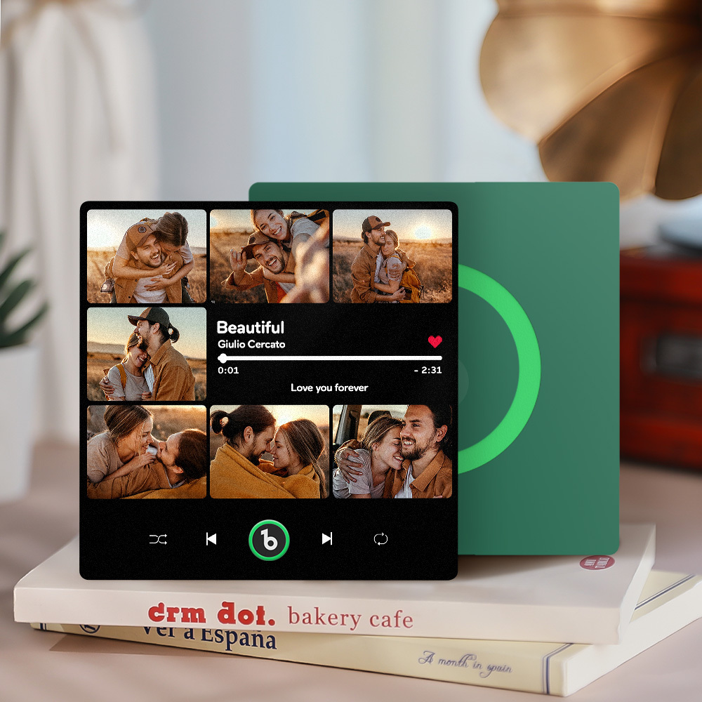 Custom Music & Multi Photo Fridge Magnet Personalized Anniversary Gift for Couple