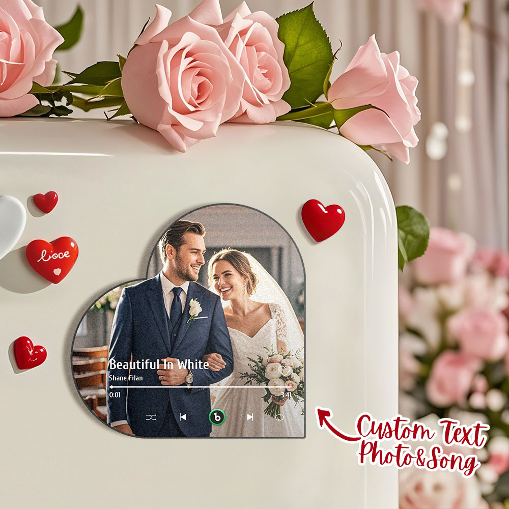 Custom Music Fridge Magnet Custom Heart Frame Album Fridge Magnet Music Wall Photo Sticker Wedding Gift for Bride - MyCustomBrickFigures