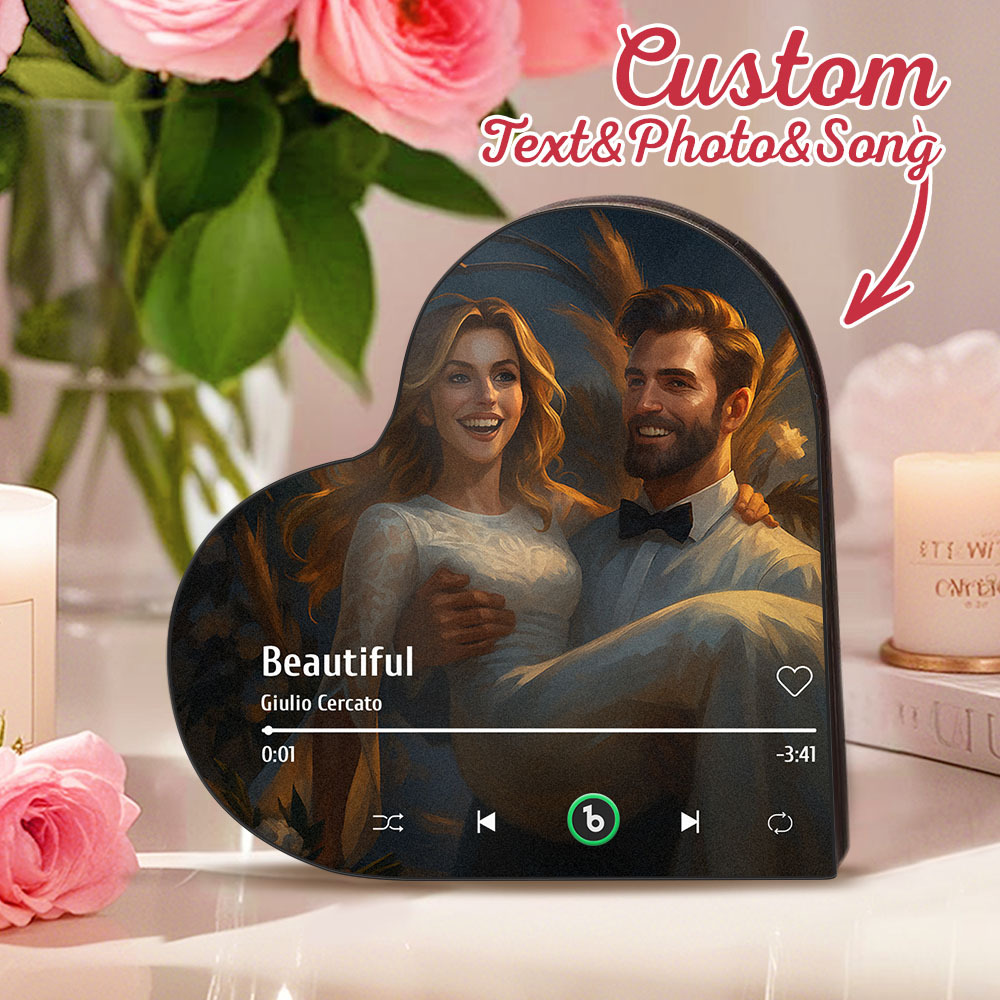 Custom Heart-Shaped Music Fridge Magnet Personalized Photo Various Cartoon Style Song Fridge Magnet That Can Play Songs Wedding Gifts Anniversary Gifts for Couple - MyCustomBrickFigures