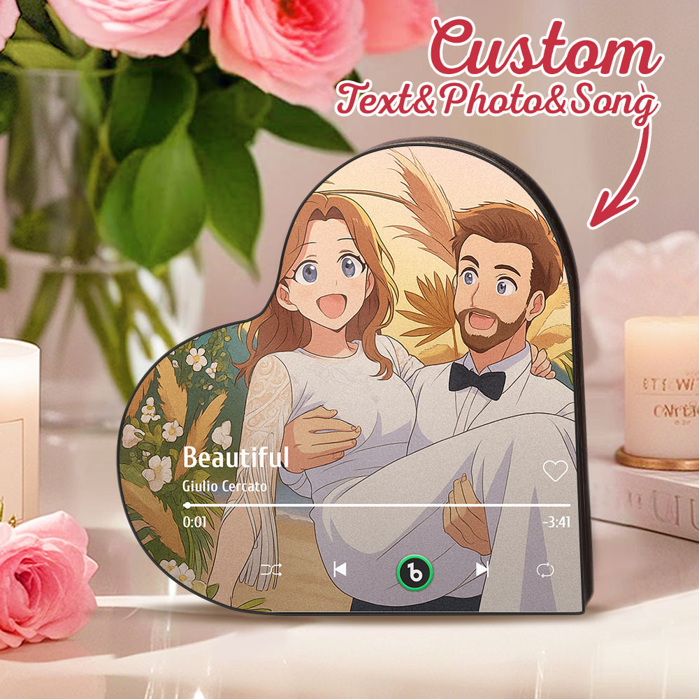Custom Heart-Shaped Music Fridge Magnet Personalized Photo Various Cartoon Style Song Fridge Magnet That Can Play Songs Wedding Gifts Anniversary Gifts for Couple - MyCustomBrickFigures