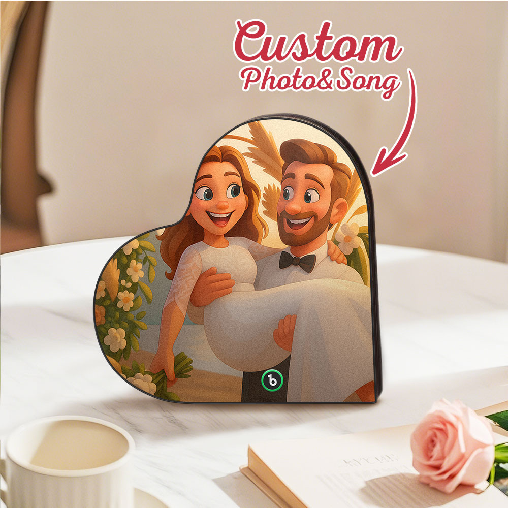 Custom Heart-Shaped Music Fridge Magnet Personalized Photo Various Cartoon Style Song Fridge Magnet That Can Play Songs Wedding Gifts Anniversary Gifts for Couple - MyCustomBrickFigures