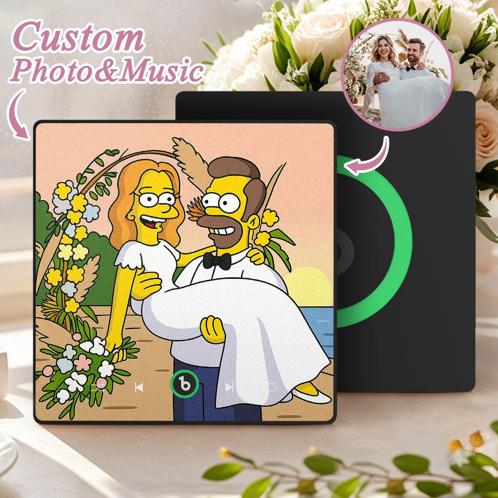 Custom Music Fridge Magnet Personalized Photo Various Cartoon Style Song Magnet That Can Play Songs Wedding Gifts Anniversary Gifts for Couple - MyCustomBrickFigures