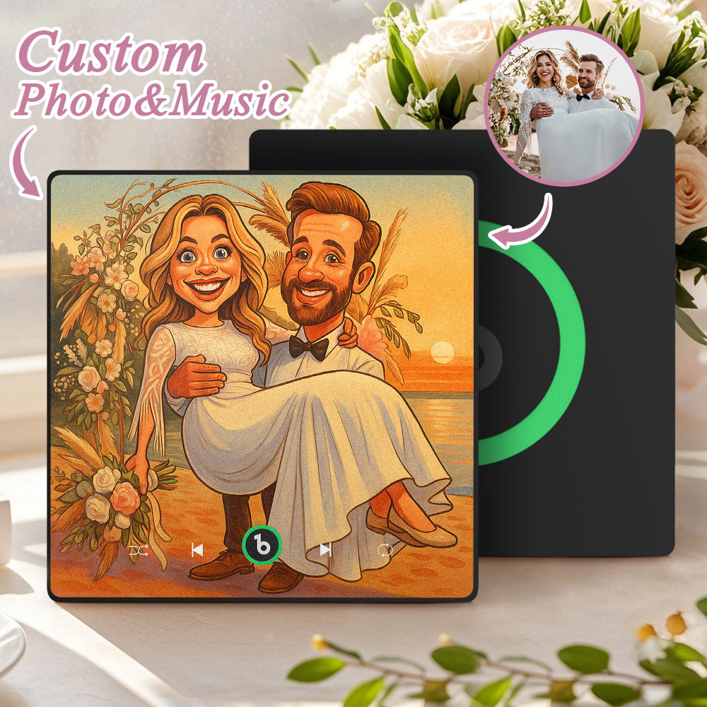 Custom Music Fridge Magnet Personalized Photo Various Cartoon Style Song Magnet That Can Play Songs Wedding Gifts Anniversary Gifts for Couple - MyCustomBrickFigures